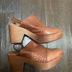 Free People Brown Leather Platform Mules